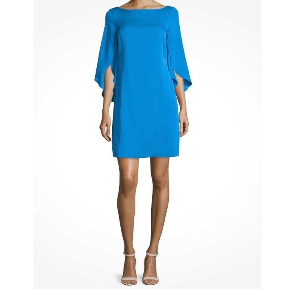 Milly Dress Size 10 Butterfly Sleeve‎ Bateau Neck Silk-Blend Blue Aqua #HH7-7